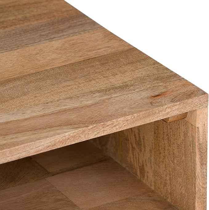 SIMPLIHOME Hunter End Table - 22 inch Wide Solid Mango Wood and Metal Square Accent Table with Open Storage Compartment and Hairpin Legs in Natural, Industrial Nightstand for Living Room or Bedroom