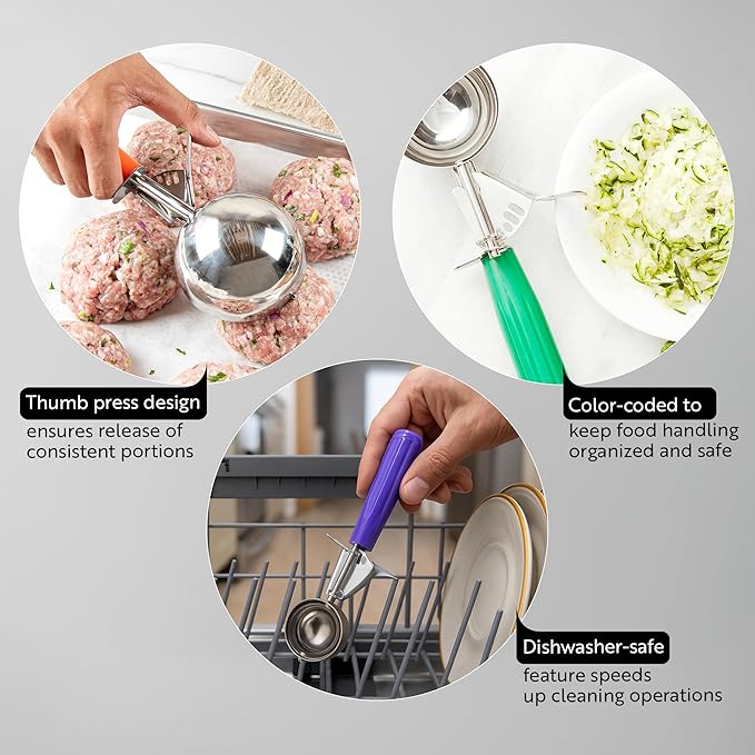 Restaurantware Met Lux 3.25 Ounce Portion Scoop 1 Trigger Release Cookie Scoop - With Green Handle Stainless Steel Disher For Portion Control Scoop Cookie Dough Cupcake Batter Or Ice Cream