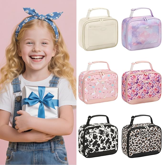 Lunch Box Kids Insulated Lunch Bag for Boys Girls Cute Reusable Lunch Tote Bag Waterproof Portable Thermal Lunch Box Kids for School Picnic Travel Pink Butterfly