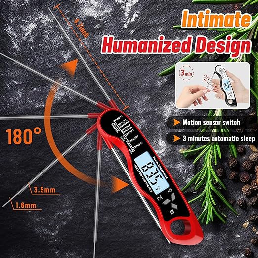 Meat Thermometer, IP67 Waterproof Digital Meat Thermometer with Backlight, Hold Function & Magnet for Grill, BBQ, Candy, Beef,Turkey，Gadgets Essentials BBQ Accessories,Mens Stocking Stuffers