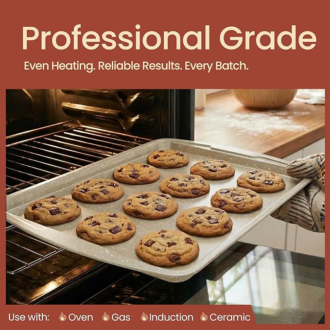 Bakken Swiss - Bakeware Set – 6 Piece – Stackable, Deluxe, Non-Stick Baking Pans for Professional and Home Cooking – Carbon Steel, White Stone Coating