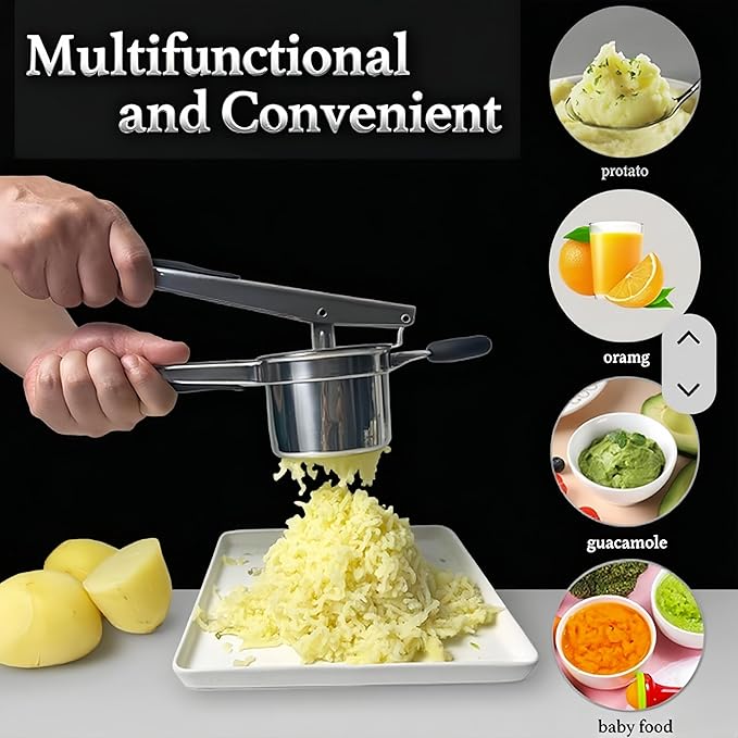 Potato Ricer Stainless Steel with 3 Interchangeable Discs, Heavy Duty Potato Masher & Squeezer, Hand Ricer for Mashed Potatoes and Food Press, Easy to Clean Kitchen Gadgets