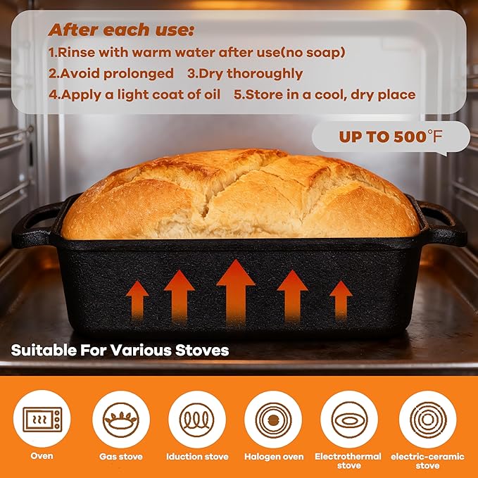 11x5 Inch Cast Iron Loaf Pan, 5.8 Qt Large Dutch Oven Loaf Pan with Lid, Sourdough Bread Baking Pan for Homemade Bread|Meatloaf, Even Heat Distribution & Oven Safe up to 500°F