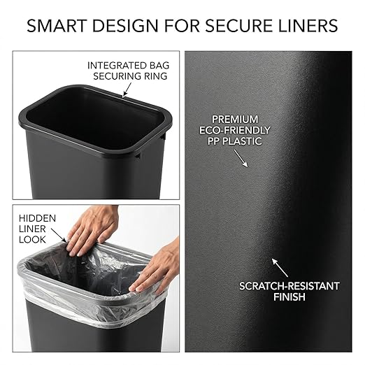 12-Pack Small Trash Can Wastebasket, 3.25 Gallon Slim Plastic Garbage Container, Shatter-Resistant Waste Bin for Office, Bathroom, Bedroom, Kitchen, Dorm Rooms and Classrooms, Black