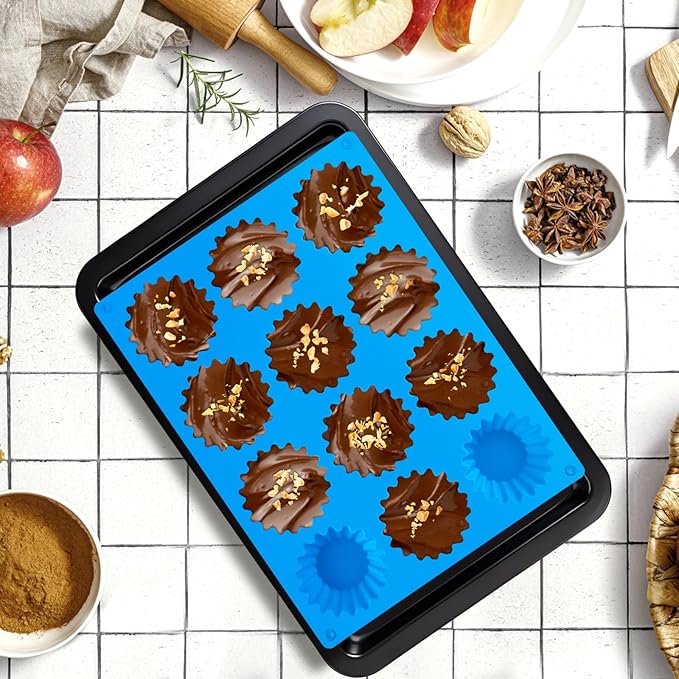 3 PCS Peanut Butter Cup Molds, 12 Cavity Non-stick Silicone Chocolate Candy Molds for Fat Bombs
