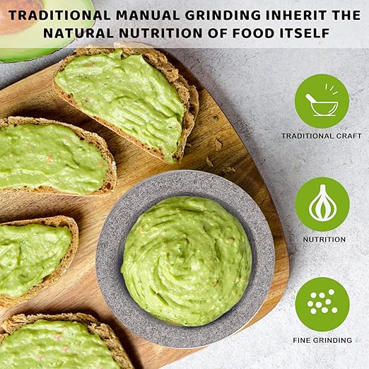 Mortar and Pestle Set,Heavy Duty,Unpolished Granite,6 Inch-2Cup Capacity,Grinder for Spices and Seeds,Grinding,Crushing and Mashing Spices,Nuts,for Guacamole,Garlic Sauce,Gray.