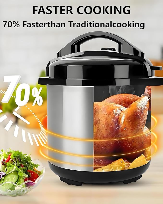 Electric Pressure Cooker, 6 Liters, Slow Stew Pot With 24-Hour Reservation Function, 10 In 1 Rice Cooker, Wok, Cake, Yogurt, Etc., Stainless Steel/Black