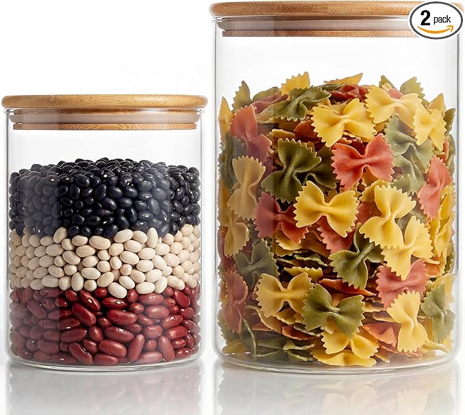 HomArtist Extra Large Glass Flour and Sugar Storage Containers with Airtight lid,105 floz x1 & 48 floz x1 [Set of 2] Big Glass Jars with Bamboo Lids, Air Tight Food Jar for Cereal, Pasta, Rice, Coffee