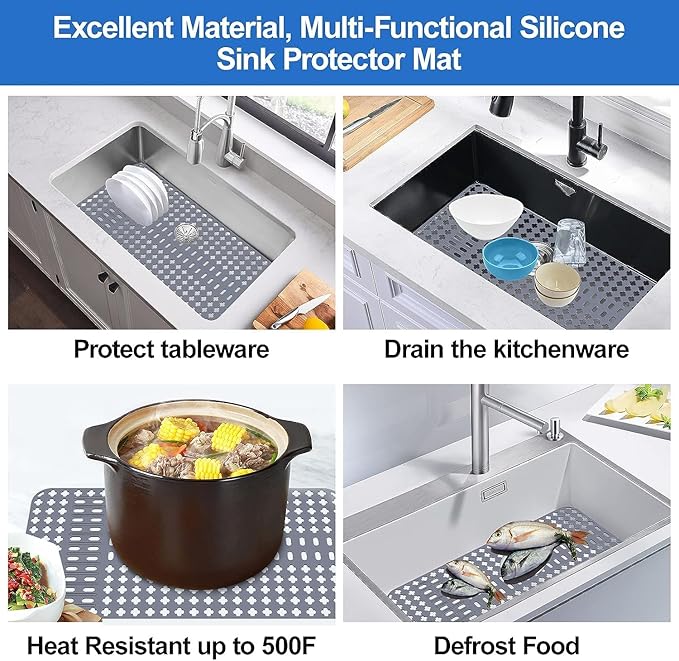 ARLBA Upgraded Silicone Sink Mat 28"x14" Sink Protectors for Kitchen Sink with Rear Drain/Center Drain,Sink Rack for Bottom of Sink, Kitchen Sink Mats for Bottom of Stainless Steel/Porcelain Sink