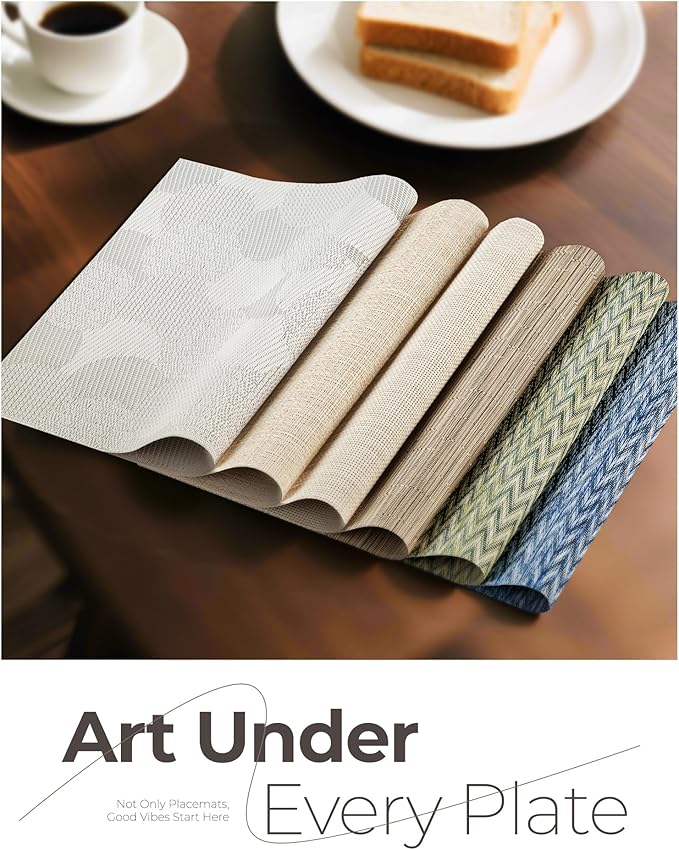 Leetaltree Light Brown Placemats Set of 4 - Heat Resistant Non-Slip Place mats for Dining Table, Washable Durable PVC Vinyl Woven Table Mats（Light Brown, 4）