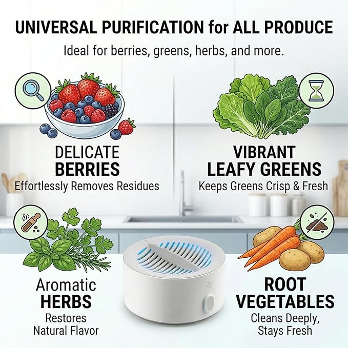 Fruit and Vveggie Cleaner Produce Cleaner - Cordless Produce Washer, OH-ion Portable Food Device for Surface Residues, IPX7 Waterproof (1)