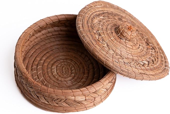 Authentic Mexican Tortilla Warmer Basket - Pine Needle Handwoven with Handloomed Cloth (Natural 8" w cloth)
