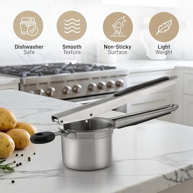 Bellemain Large Potato Ricer 15oz – Heavy Duty Stainless Steel Potato Masher for Smooth Mashed Potatoes, Baby Food & Gnocchi Maker