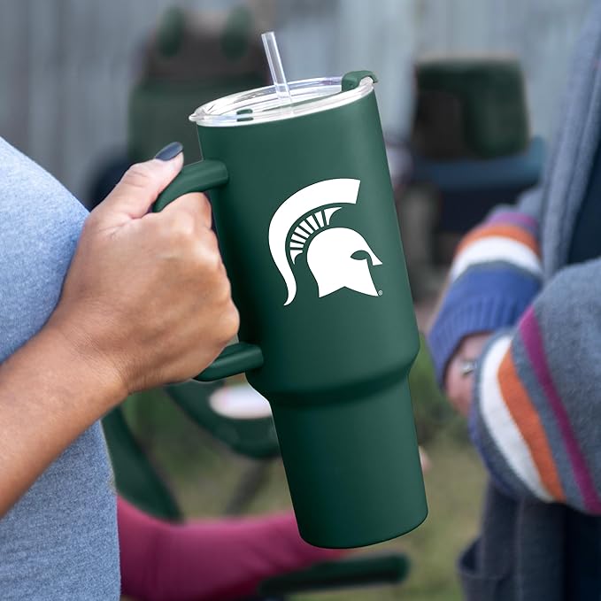 Logo Brands NCAA 40 oz Tumbler with Handle -Stainless Steel Insulated Travel Tumbler with Straw Lid – Powder Coated, Leak-Resistant, Keeps Drinks Hot/Cold – Great for Tailgating, or Everyday Use
