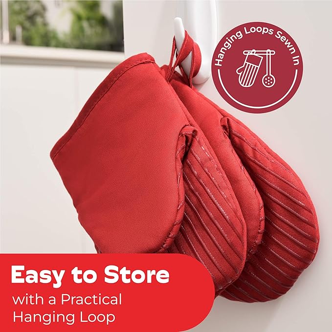 Big Red House - Silicone Mini Oven Mitts - Red Set of 2 - Heat Resistant to 536 F / 280 C Kitchen Gloves Professional Grade Pot Holders for Cooking Baking