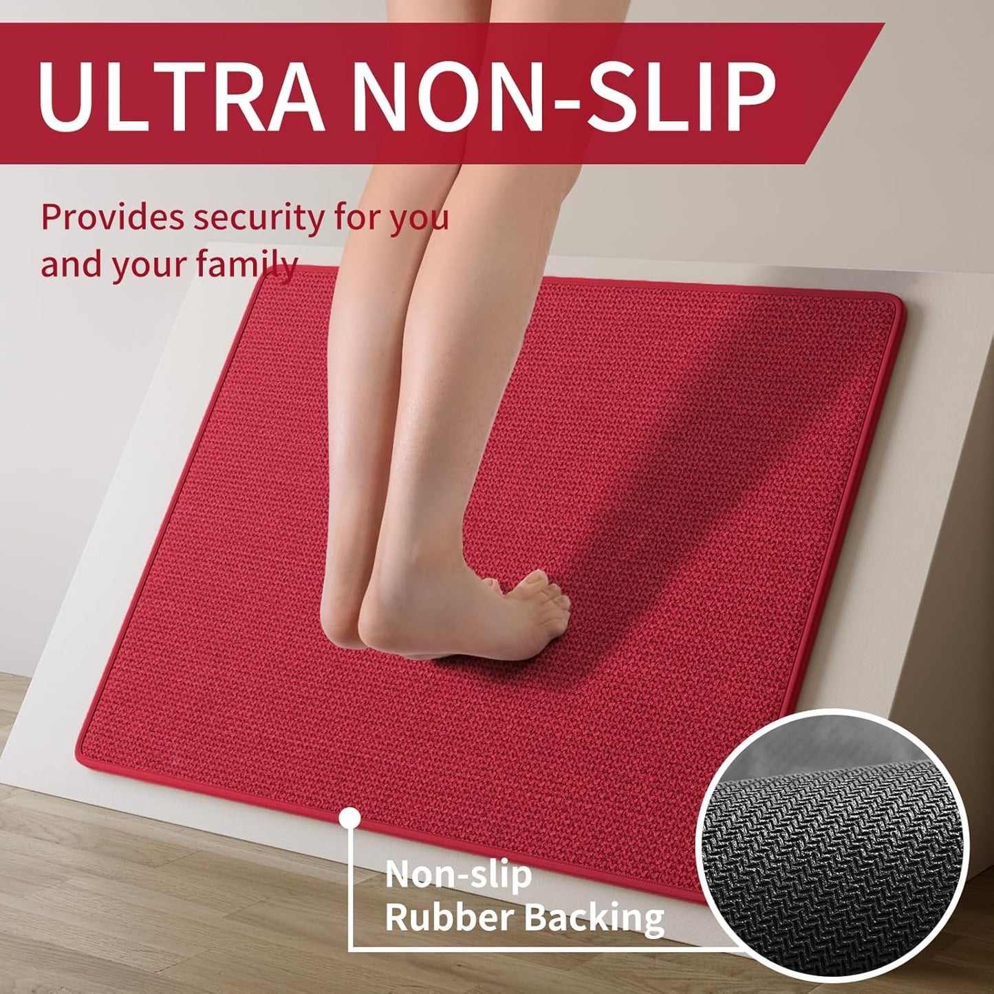 Kitchen Mats for Floor, Super Absorbent Kitchen Rugs Non Slip Washable, Soft Imitation Linen Braided Kitchen Runner Rug, Standing Mat Sink Mat, Easy to Clean, Red 17x30