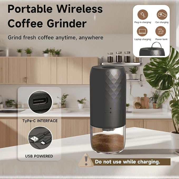 Coffee Grinders for Home Use,Portable Burr Coffee Bean Grinder Electric with Cleaning Brush,10 Cups Per Charge,Espresso Grinder for Travel, Camping, Home & Office.