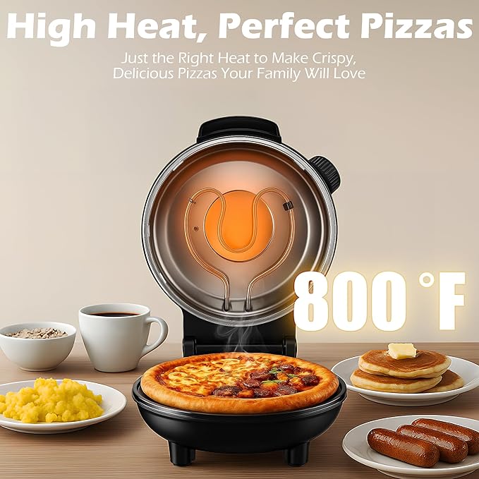 12" Pizza Oven, Indoor Pizza Oven Heats up to 800°F, 1200W Electric Pizza Maker with Viewing Window, Temperature Control & Timer