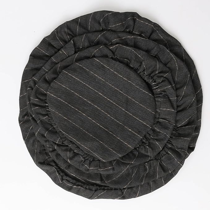 100% Linen Stripe Bowl Covers Reusable For Bread Proofing, 4 Pcs Elastic Cloth Fabric Bowl Covers, 5.9*7.9*9.8*11.8 Inches, Black