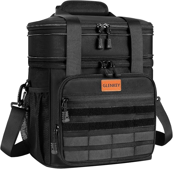 Tactical Insulated Lunch Bag Lunch Box - Expandable Large Cooler Bag for Men - Versatile Lunchbox for Adults Work Shifts Outdoor Trips Black 16L