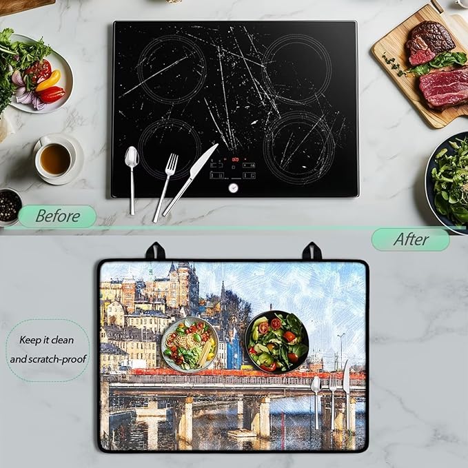 Sweden Pattern Electric Stove Top Cover Countertop Covers Electric Stove Protector Scratch-Resistant Flat Top Oven Cover Heat Resistant
