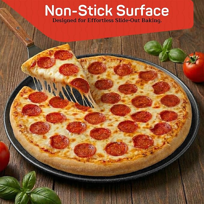 Emporio Kitchen Non-Stick Pizza Pan 2 Pack – 16 Inch Round Carbon Steel Pizza Tray with Perforated Holes, PFOAPFOSPTFE-Free, Dishwasher & Oven Safe Up To 450°F, Durable Nonstick Gray Marble Coating