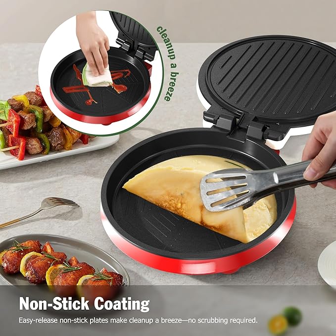 KEINVE 1000W Pizza Maker, 2-in-1 Indoor Griddle and Pizza Cooker, 8.5" 180° Open Nonstick Plate for Quesadilla, Panini, Crepe and More