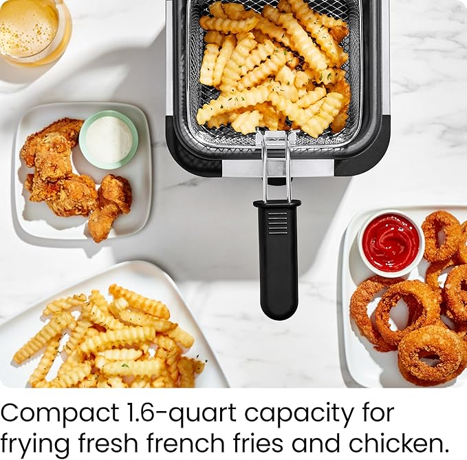 Chefman Fry Guy, The Most Compact & Convenient To Deep Fry Comfort Food, Restaurant-Style Basket With A 1.6-Quart Capacity, Easy-View Window & Adjustable Temp Control, Stainless - 1.5 Liter