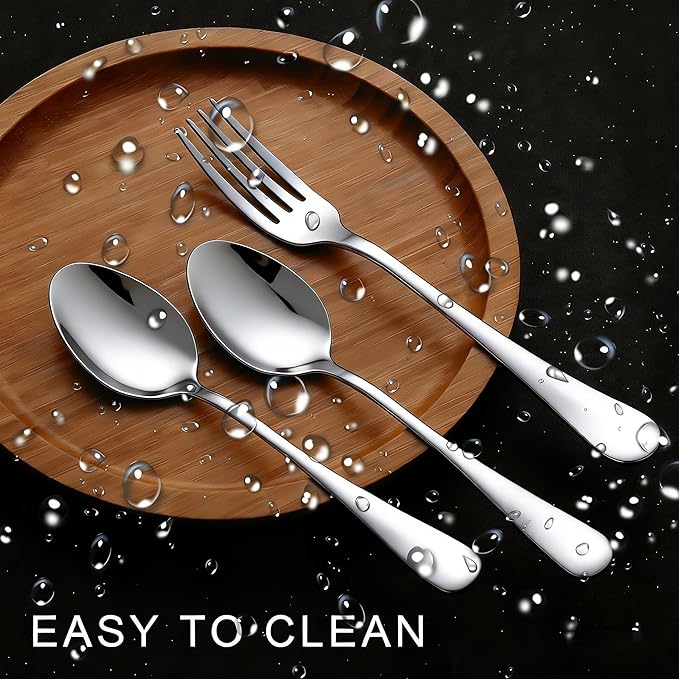 24 Piece Forks and Spoons Silverware Set for 12, Stainless Steel Dinner Forks and Spoons Silverware Set, Heavy-Duty Cutlery Set, Dishwasher Safe (Silver)