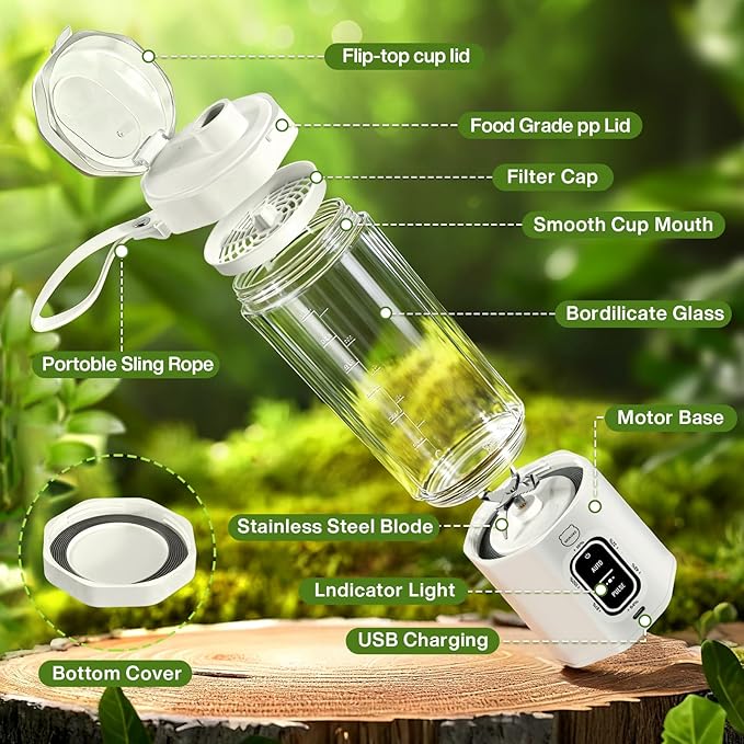 MIAOKE 2026 Upgrade 700 ML Portable Smoothie Blender, Rechargeable Personal Blende, Contains both Automatic and Pulse Functions, with Travel Cup and Lid, 6 Sharp Blades, Mixer Blender Machine Kitchen