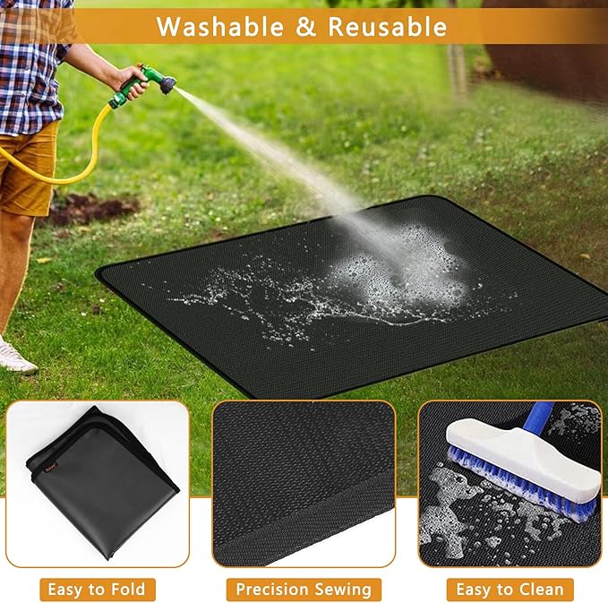Anze Under Grill Mat for Outdoor Grill, 24 x 42 Inch Anti-Slip BBQ Floor Mats, Easy to Clean Reusable Double-Sided Fireproof Grill Pad, Oil-Proof Waterproof Protector for Indoor Fireplace Pit Mat