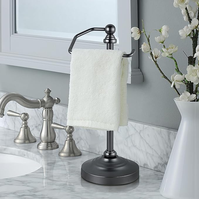 SunnyPoint Deluxe Free Standing Heavy Weighted Countertop Fingertip Towel Holder Stand (Black Nickel)