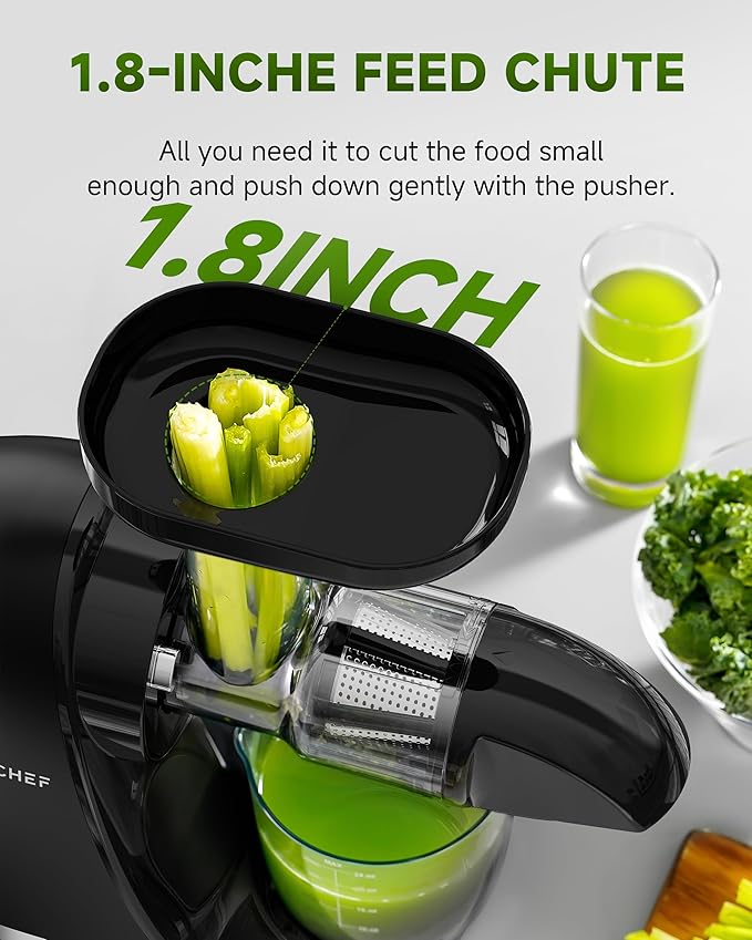 Juicer Machines - AMZCHEF Cold Press Masticating Juicer whole Fruit and Vegetable - Delicate Chew No Need to Filter - BPA Free Juice Extractor with 2 Cups and Brush- Ebony