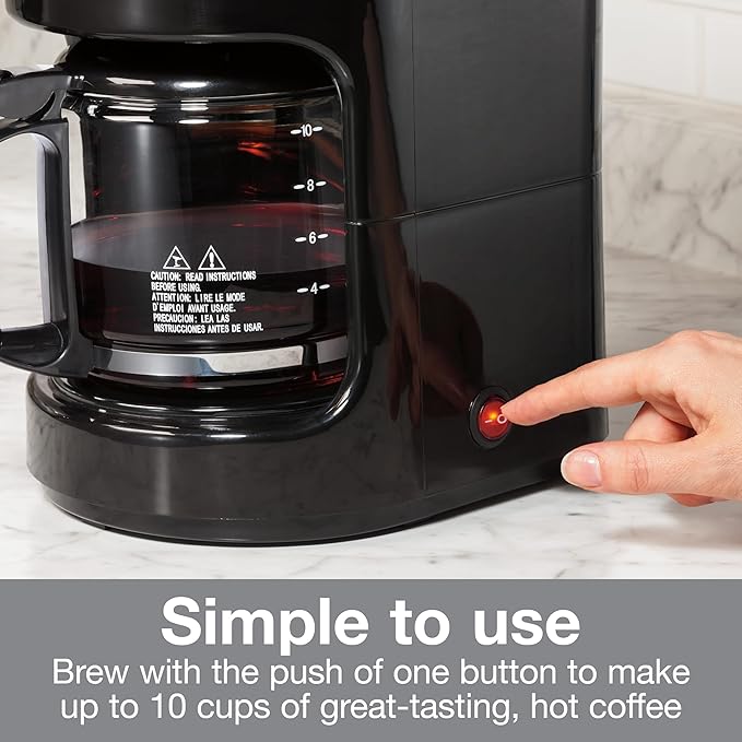 Proctor Silex 10-Cup Coffee Maker, Works with Smart Plugs That Are Compatible with Alexa, Auto Pause and Serve, Black (48351PS)