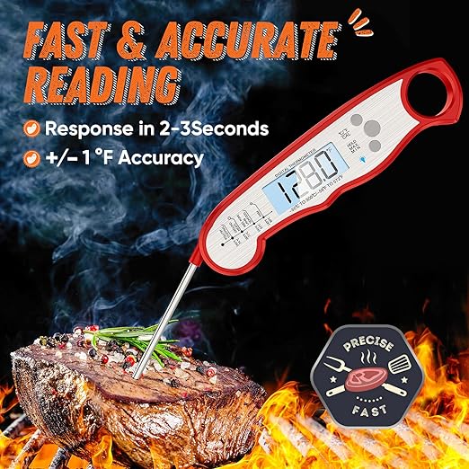 Digital Meat Thermometer, Waterproof Instant Read Food Thermometer for Cooking and Grilling, Kitchen Gadgets, Accessories with Backlight & Calibration for Candy, BBQ Grill, Liquids, Beef, Turkey…