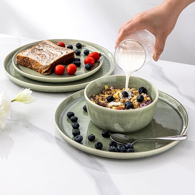AmorArc Stoneware Dinnerware Sets,Round Reactive Glaze Ceramic Plates and Bowls Sets,Highly Scrath Resistant | Dishwasher & Microwave Safe,Service for 8 Dishes Set (24pc)