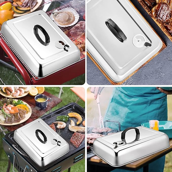 2Pcs Basting Cover & Wire Rack, Leonyo Cheese Melting Dome for Griddle, Griddle Accessories with Rectangular Steam Dome Lids, 11"x 9" Cookies Cooling Rack for Oven Baking, Outdoor BBQ Flat Top Grill