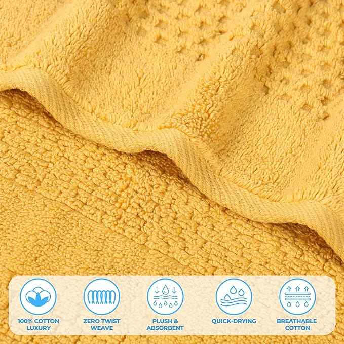 Superior Playa Zero Twist Cotton Medium Weight Towels, for Guest Bath, Bathroom, Shower, Spa, Plush, Quick Dry, Ultra-Soft Towels, Bath Essentials, Waffle Textured, Bath Towels, Set of 2, Gold