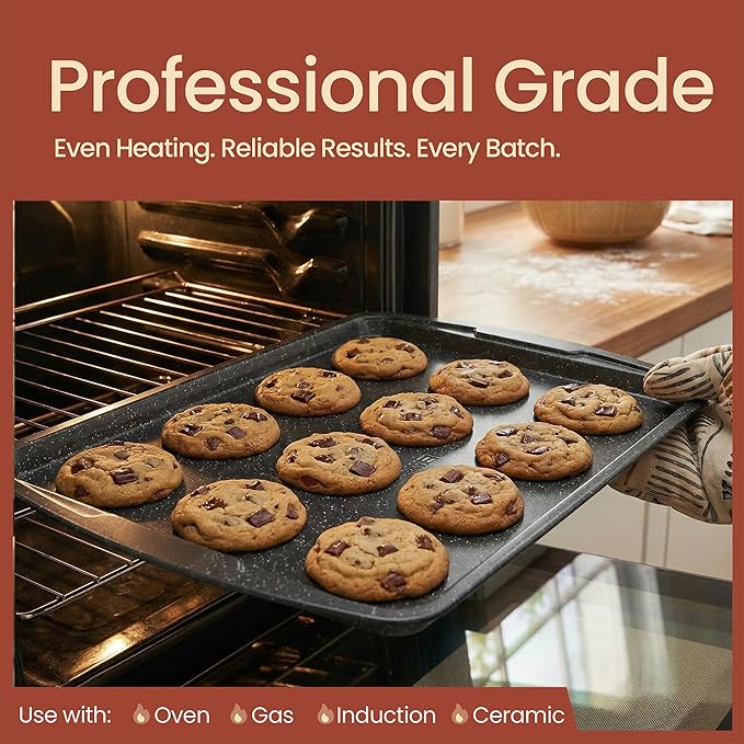Gray Marble 10-Piece Bakeware Sets, Nonstick Carbon Steel Baking Sheet & Pans, Stackable Space-Saving Bakeware, Dishwasher Safe, Stain-resistant, PFOAPFOSPTFE Free, Oven Safe Up To 450°F (230°C)