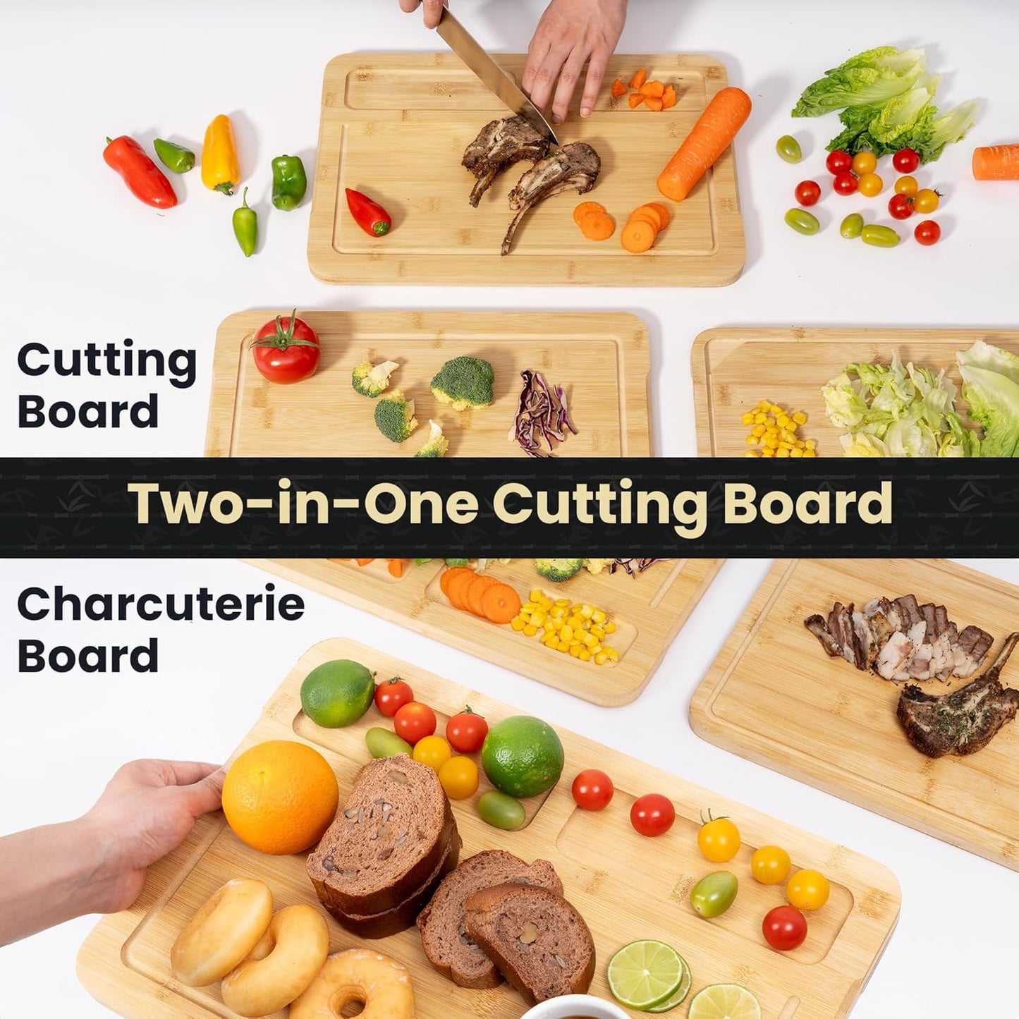 Heimlove Extra Large Cutting Board, 17" Wooden Cutting Boards for Kitchen Charcuterie Boards with Juice Groove and Handles, Chopping Board for Meat, Vegetables and Cheese