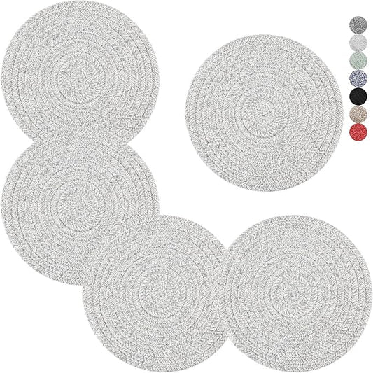 Trivets for Hot Dishes, Pots and Pans, 8 Inches Hot Pads 5 Pcs, Pot Holders for Kitchen, Heat Resistant Mat Protect Counter, Coasters Set Home Essentials Farmhouse Decor (Gray)