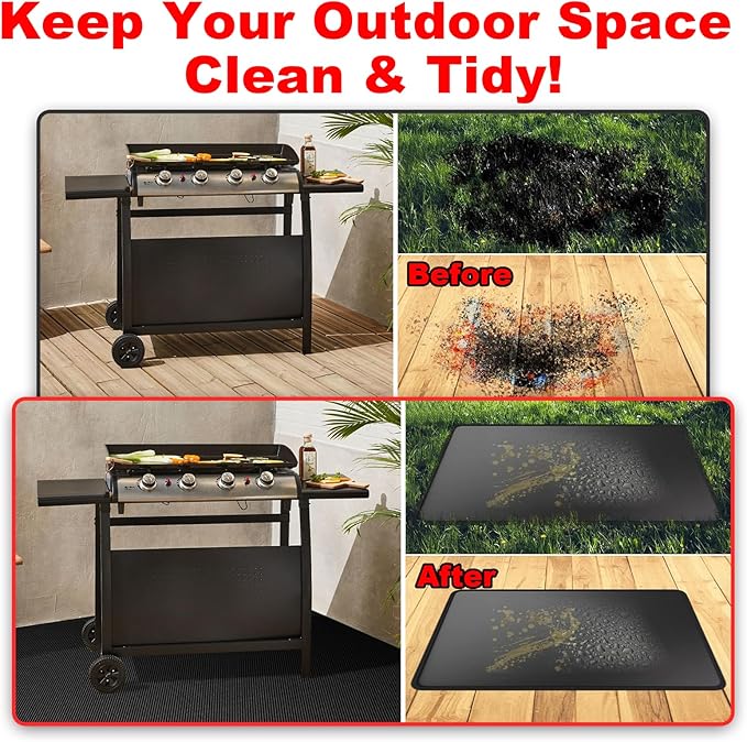 Under Grill Mats for Outdoor Grill – 60 x 40 Inch Fireproof Deck & Patio Protector, Heat Resistant BBQ Mat, Waterproof & Oil-Proof for Gas, Charcoal Grill, Smoker, Fire Pit