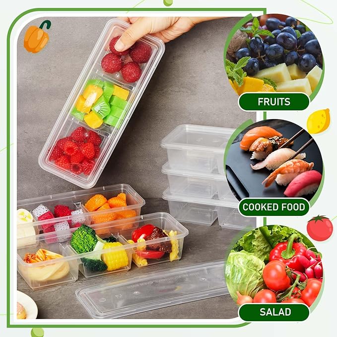 Hushee 50 Pack 17 oz Small Meal Prep Containers with 3 Compartments Snack Containers with Lid Disposable Plastic Bento Box Travel Lunch Food Boxes Stackable for Office Picnic (Clear)