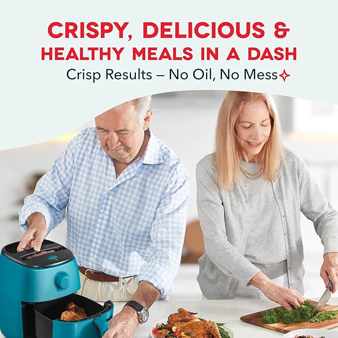 Dash Tasti-Crisp™ Air Fryer - AirCrisp® Technology - Compact Design with Adjustable Temperature Control - Nonstick Fry Basket & Auto Shut-Off Feature - 2.6 Quarts - Teal