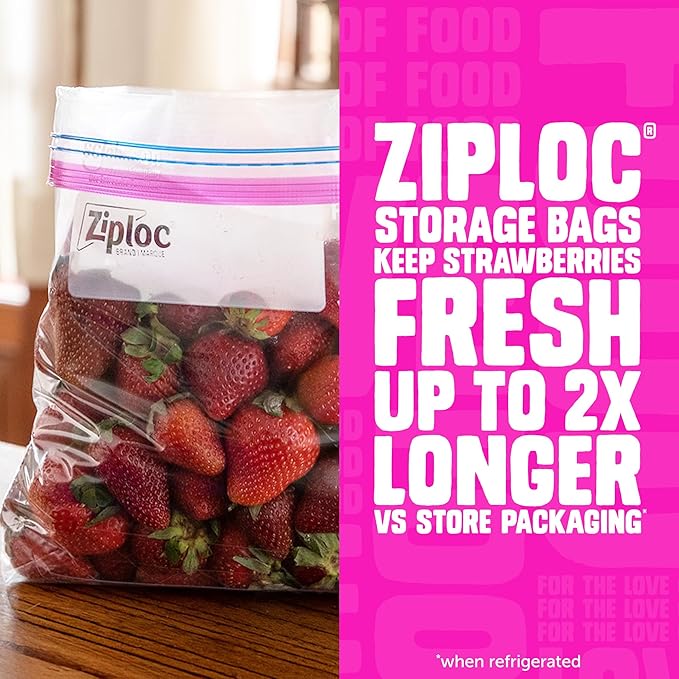 Ziploc Gallon Food Storage Bags, Stay Open Design with Stand-Up Bottom, Easy to Fill, 22 Count (Packaging May Vary)