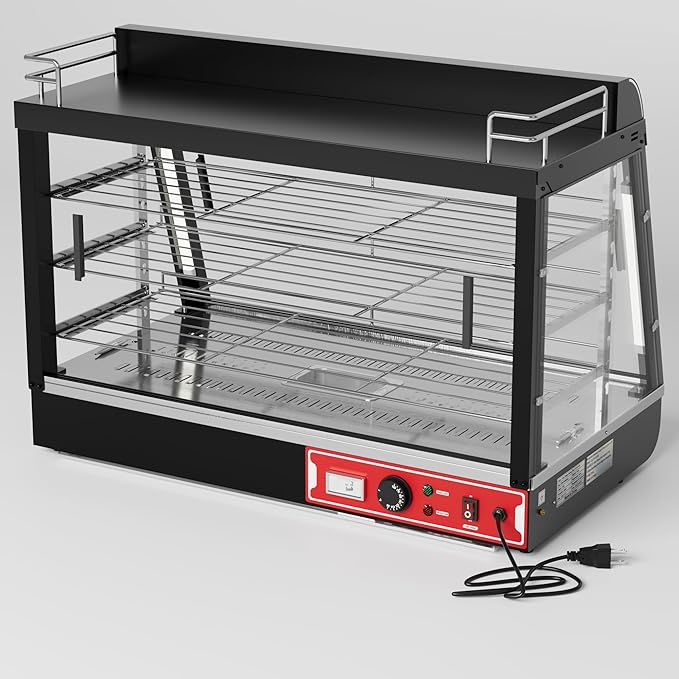 Whalefall Countertop Food Warmer with top Holder, 35 inch Commercial Food Warming Cabinet, tri-Color Lighting, w/Thermometer and Adjustable Thermostat for Cafeteria Kitchens Restaurants