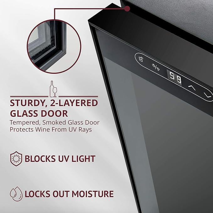 Schmecke 12 Bottle Compressor Wine Cooler Refrigerator w/Lock | Large Freestanding Wine Cellar | 41f-64f Digital Temperature Control Wine Fridge For Red, White, Champagne or Sparkling Wine - Black