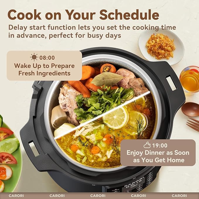 12-in-1 Electric Pressure Cooker 8 Quart, 1200W olla de presion Multi-Cooker with Stainless Steel Pot, Slow Rice Cooker, Saute, Steamer, Yogurt & Food Warmer, Delay Timer, Black