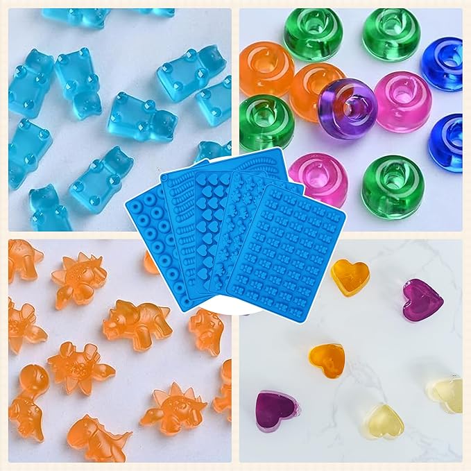 Sidosir 7Pcs Silicone Gummy Bear Molds, Non-Stick Worm Chocolate Mold for Parties, Gummy Heart for Home DIY, Silicone Dinasur Mold for Make Gummies