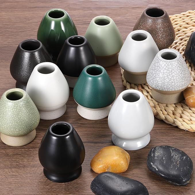 HARFINGTON Ceramic Chasen Stand 65mm Matcha Whisk Holder, Traditional Matcha Tea Chasen Holder, Black